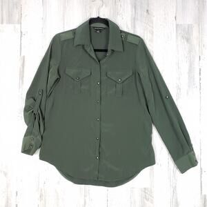 Rock & Republic Silky Dark Green Long Sleeve Button Down Top Women's Size Small